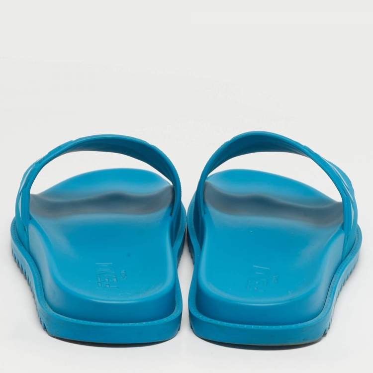 مملوكة مسبقًا Fendi Size 43 Blue Rubber Flat Slides 