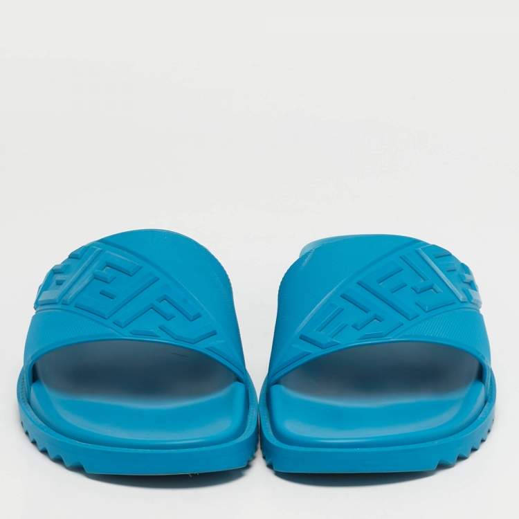 مملوكة مسبقًا Fendi Size 43 Blue Rubber Flat Slides 
