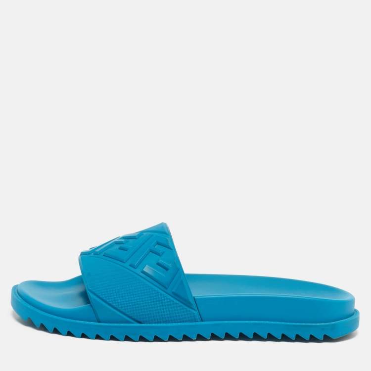 مملوكة مسبقًا Fendi Size 43 Blue Rubber Flat Slides 