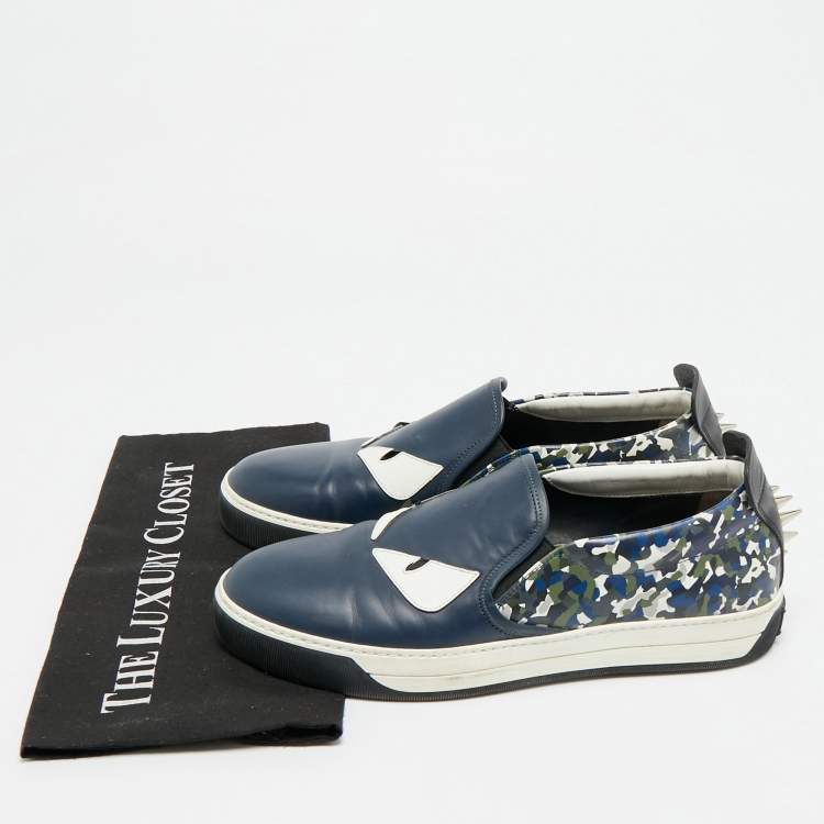 Pre Owned Fendi Monster Eyes Size 40 Multicolor Leather Slip On Sneakers