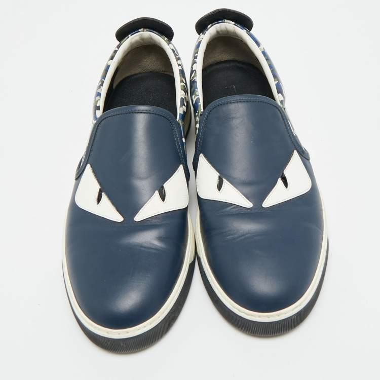 Pre Owned Fendi Monster Eyes Size 40 Multicolor Leather Slip On Sneakers