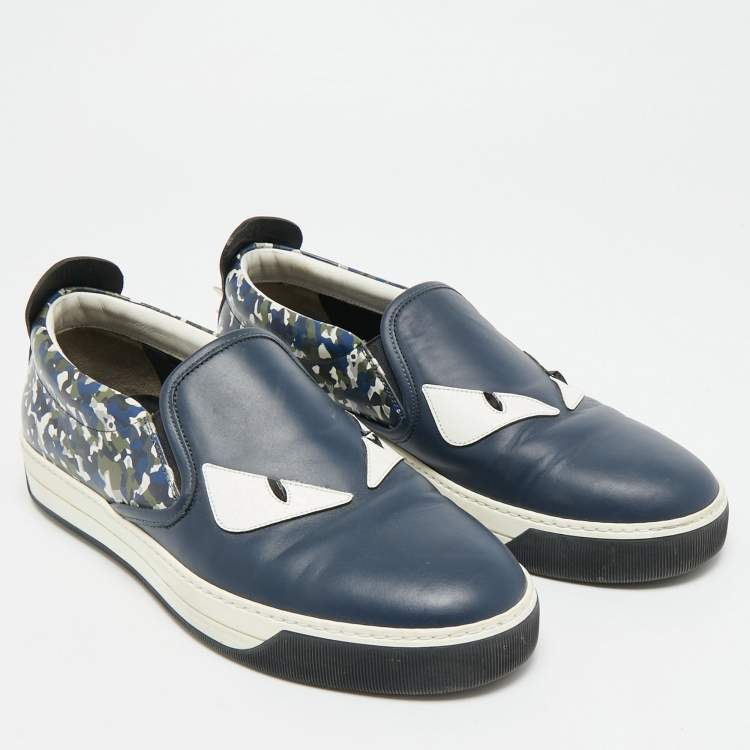 Pre Owned Fendi Monster Eyes Size 40 Multicolor Leather Slip On Sneakers