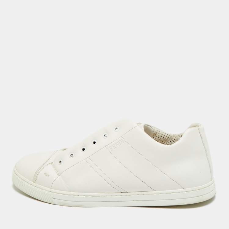 Pre Owned Fendi FF Size 41 White Leather FF Crisscross Strap Slip On Sneakers