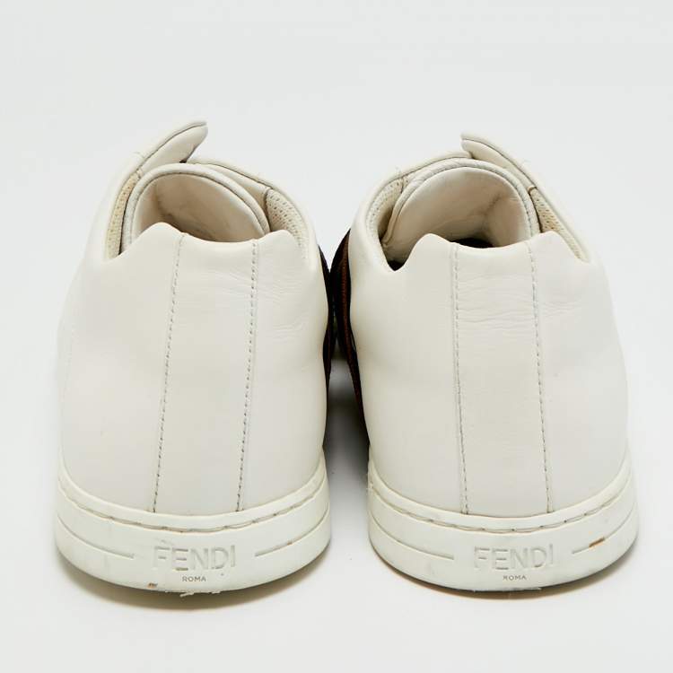 Pre Owned Fendi FF Size 41 White Leather FF Crisscross Strap Slip On Sneakers