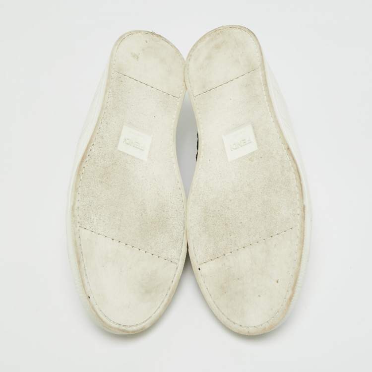 Pre Owned Fendi FF Size 41 White Leather FF Crisscross Strap Slip On Sneakers