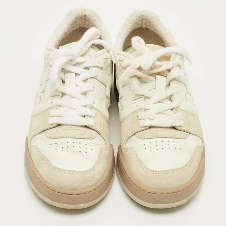 Pre Owned Fendi Fendi Match Size 42 Cream/Grey Leather and Suede Lace Up Sneakers