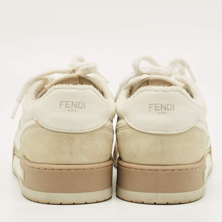 Pre Owned Fendi Fendi Match Size 42 Cream/Grey Leather and Suede Lace Up Sneakers