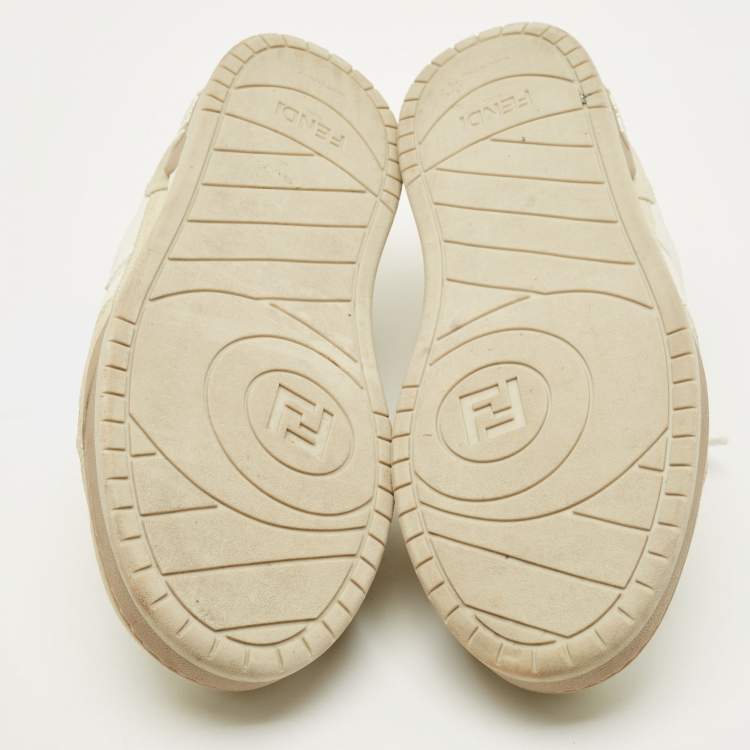 Pre Owned Fendi Fendi Match Size 42 Cream/Grey Leather and Suede Lace Up Sneakers