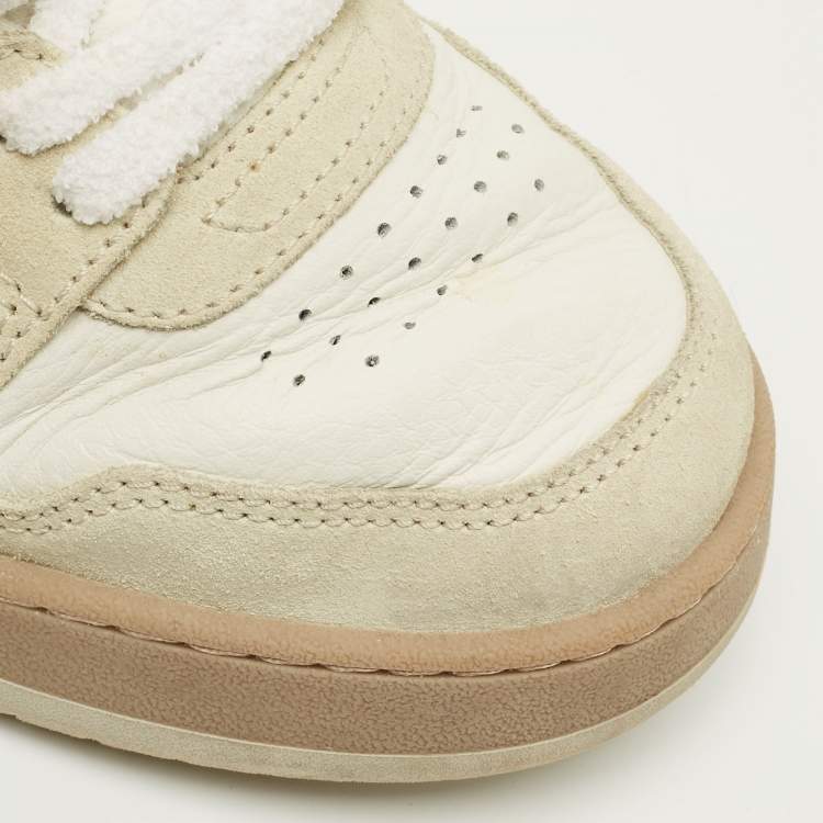 Pre Owned Fendi Fendi Match Size 42 Cream/Grey Leather and Suede Lace Up Sneakers