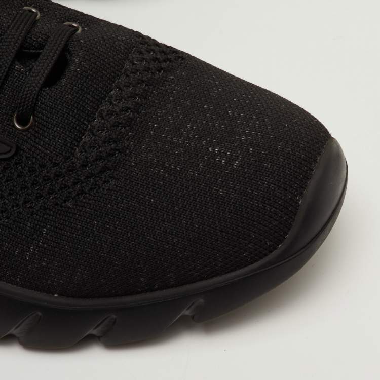 Pre Owned Fendi Bag Bugs Size 41 Black Knit Fabric Low Top Runner Sneakers
