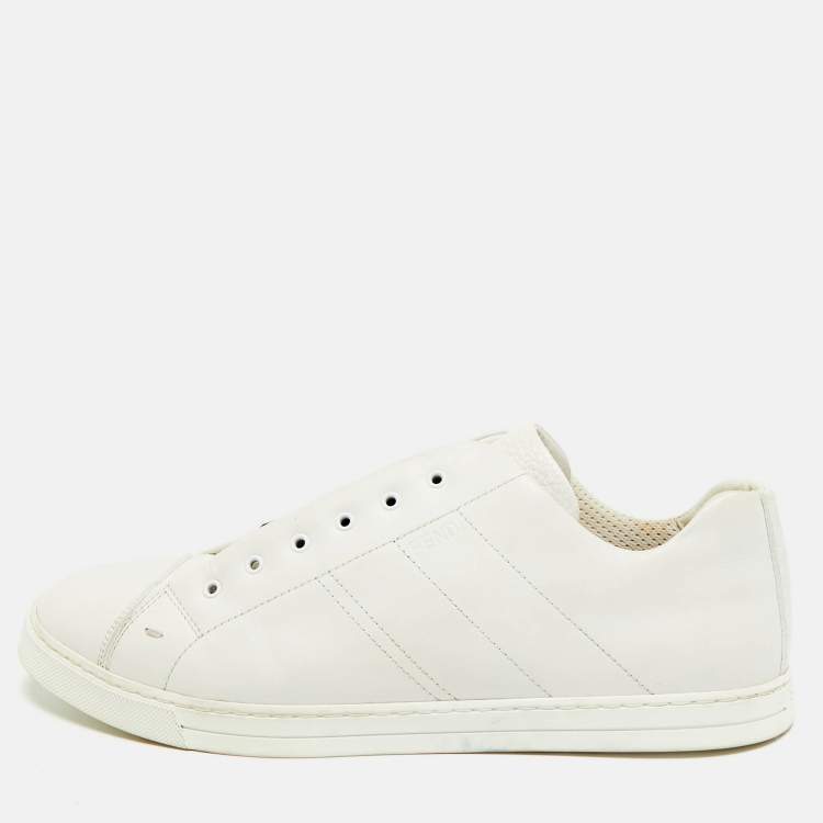 Pre Owned Fendi forever fendi Size 44 White Leather Reloaded Low Top Sneakers
