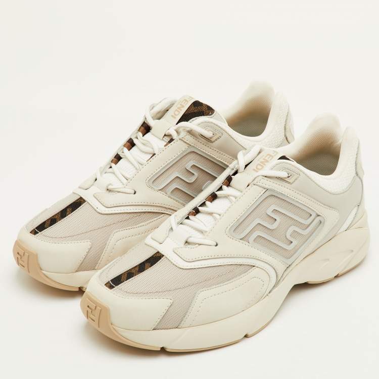 Pre Owned Fendi Faster Size 42 Grey Leather and Mesh Low Top Sneakers