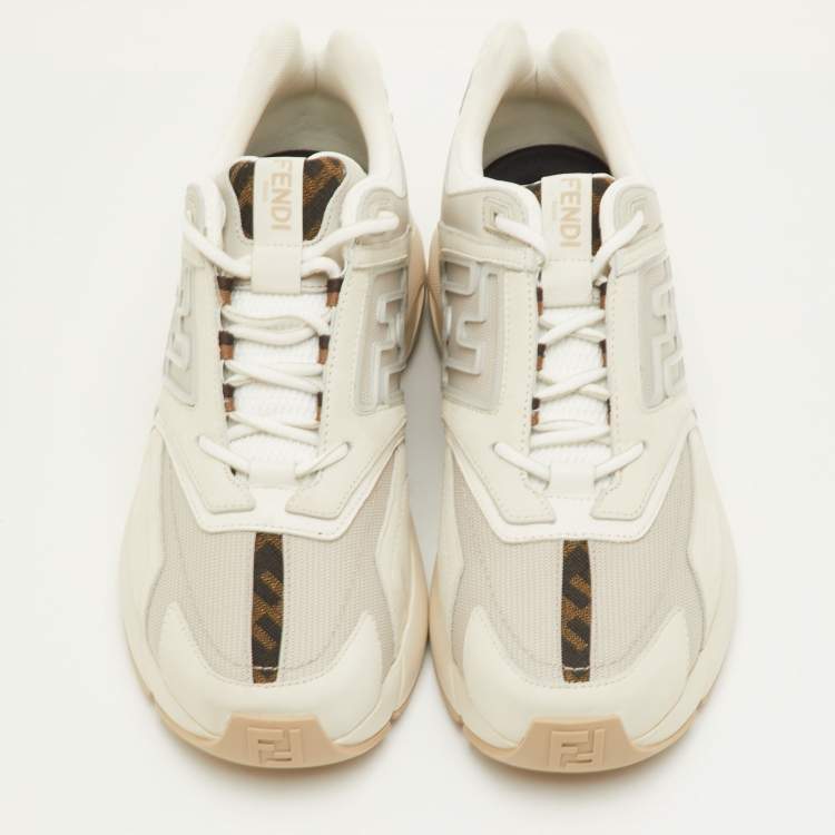 Pre Owned Fendi Faster Size 42 Grey Leather and Mesh Low Top Sneakers