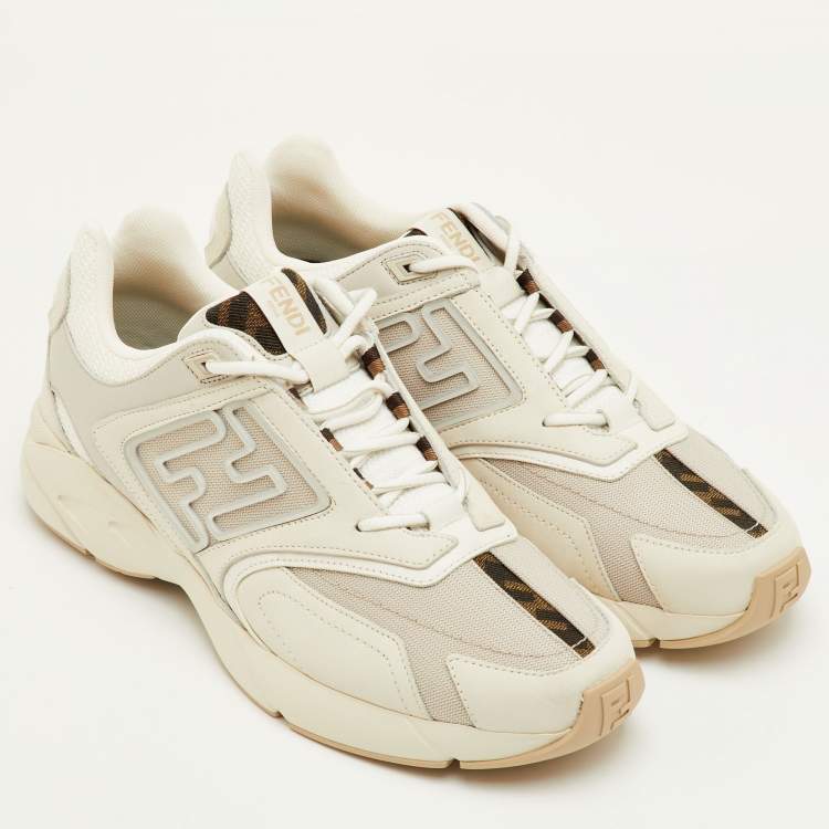 Pre Owned Fendi Faster Size 42 Grey Leather and Mesh Low Top Sneakers