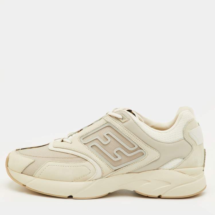 Pre Owned Fendi Faster Size 42 Grey Leather and Mesh Low Top Sneakers