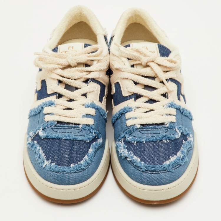 Pre Owned Fendi Match Size 42 Blue Denim/Cream Lace Up Sneakers