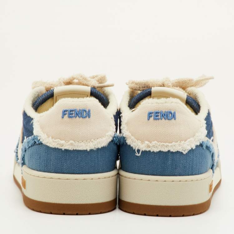 Pre Owned Fendi Match Size 42 Blue Denim/Cream Lace Up Sneakers