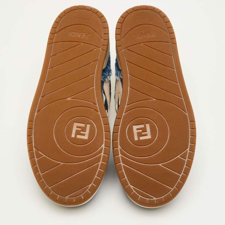 Pre Owned Fendi Match Size 42 Blue Denim/Cream Lace Up Sneakers