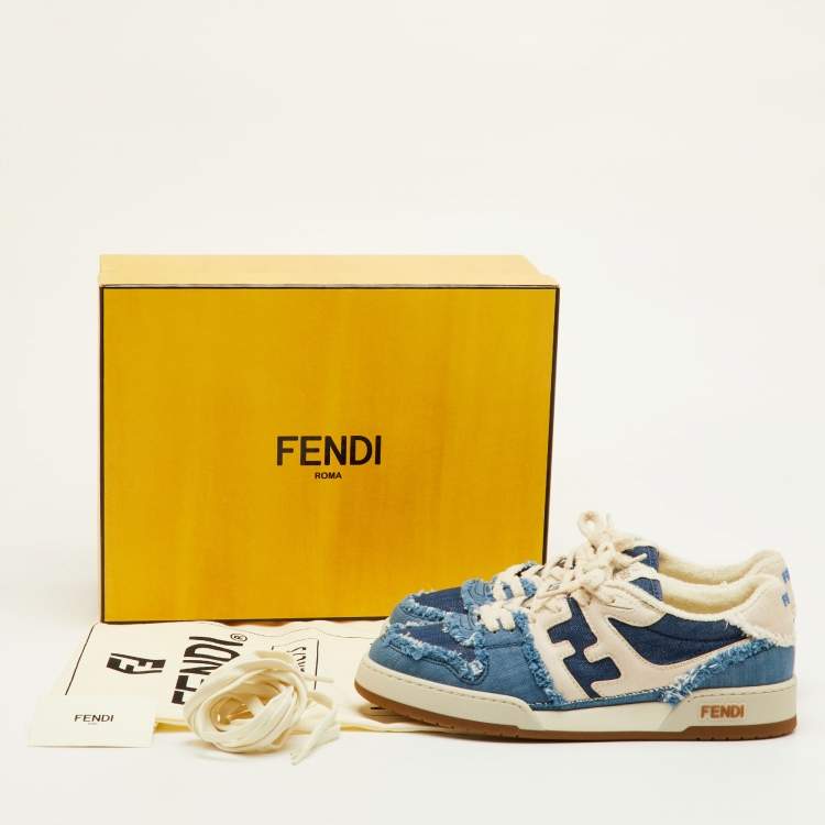 Pre Owned Fendi Match Size 42 Blue Denim/Cream Lace Up Sneakers