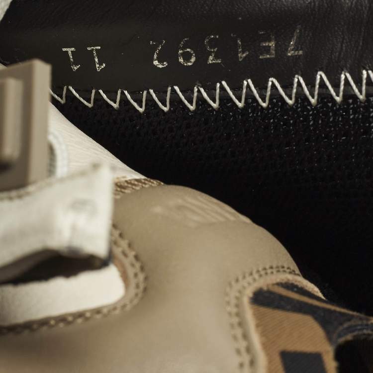 Pre Owned Fendi Flow Size 45 Cream Fabric and Suede Lace Up Sneakers