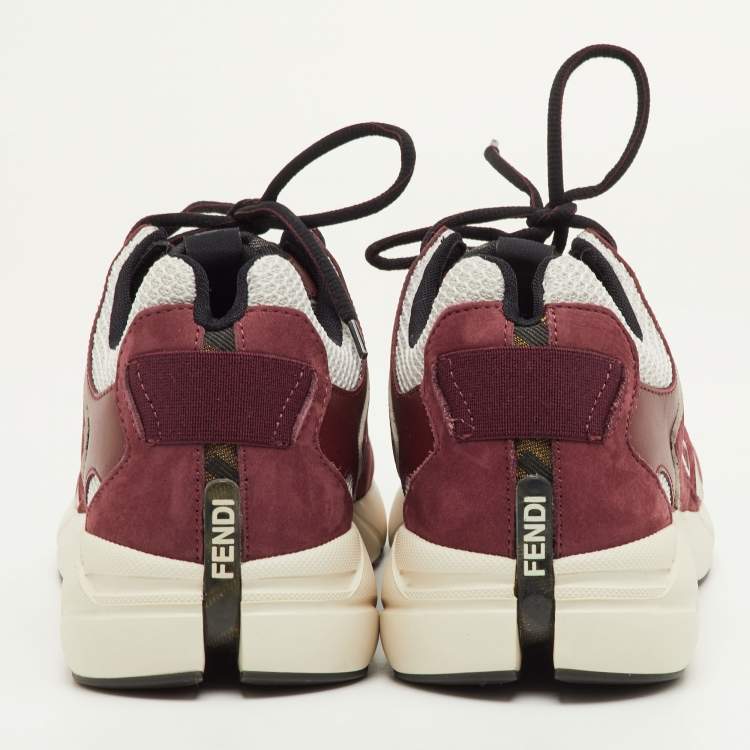 Pre Owned Fendi Faster Size 42 Burgundy Fabric, Leather and Suede Low Top Sneakers