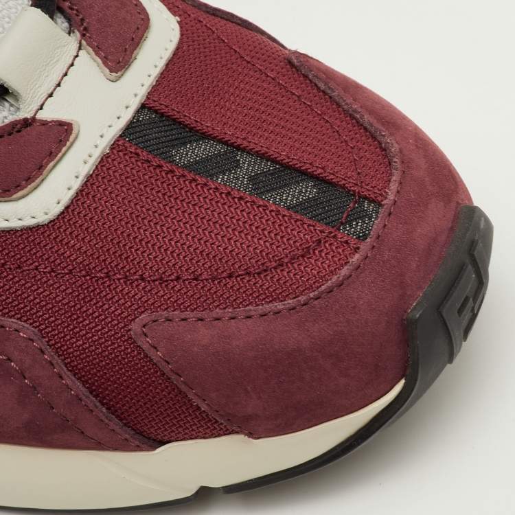 Pre Owned Fendi Faster Size 42 Burgundy Fabric, Leather and Suede Low Top Sneakers