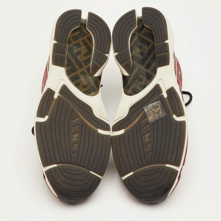 Pre Owned Fendi Faster Size 42 Burgundy Fabric, Leather and Suede Low Top Sneakers