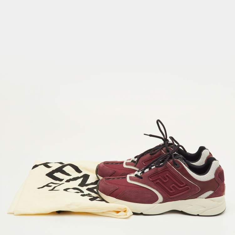 Pre Owned Fendi Faster Size 42 Burgundy Fabric, Leather and Suede Low Top Sneakers