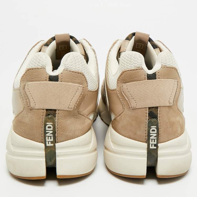 Pre Owned Fendi Faster Size 43 Cream Mesh and Nubuck Leather Lace Up Sneakers