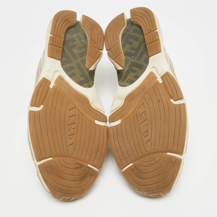 Pre Owned Fendi Faster Size 43 Cream Mesh and Nubuck Leather Lace Up Sneakers