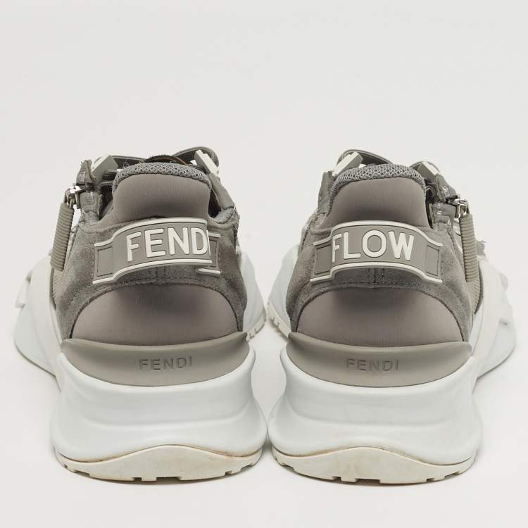Pre Owned Fendi Flow Size 42 FF Grey Fabric and Leather Low Top Sneakers