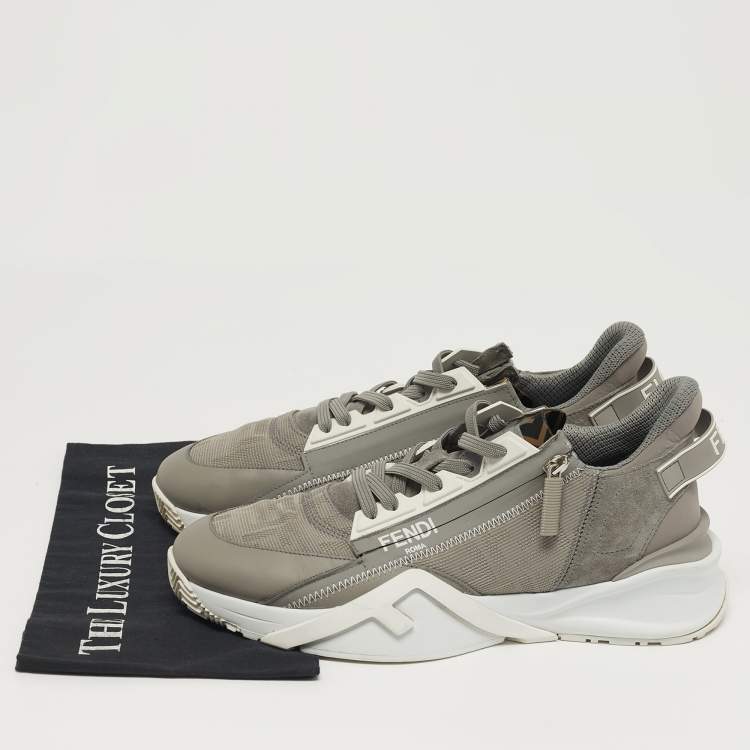 Pre Owned Fendi Flow Size 42 FF Grey Fabric and Leather Low Top Sneakers