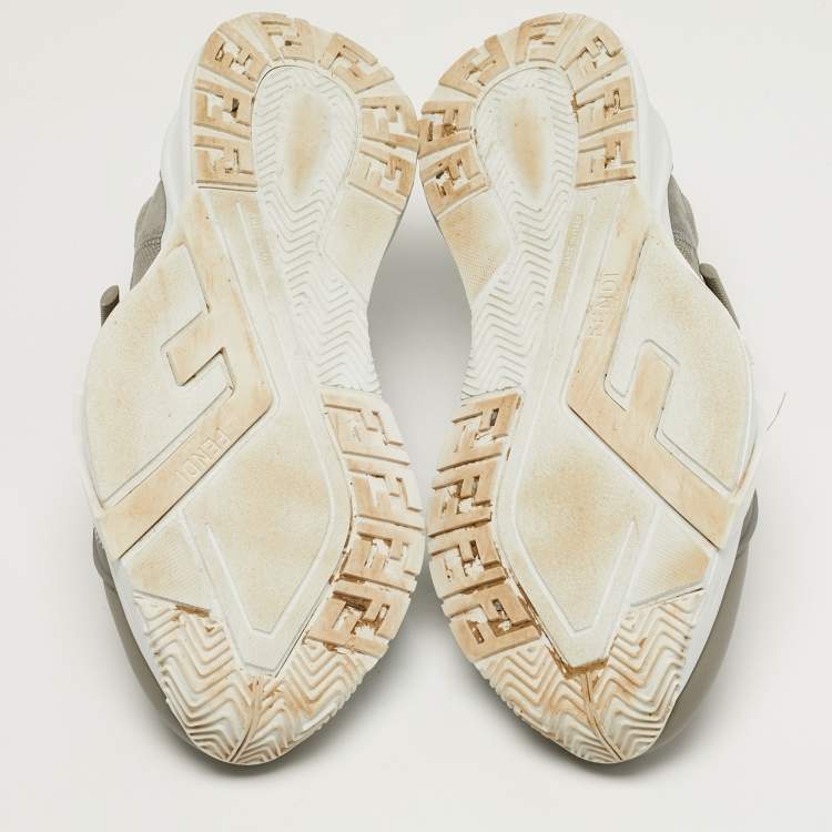 Pre Owned Fendi Flow Size 42 FF Grey Fabric and Leather Low Top Sneakers