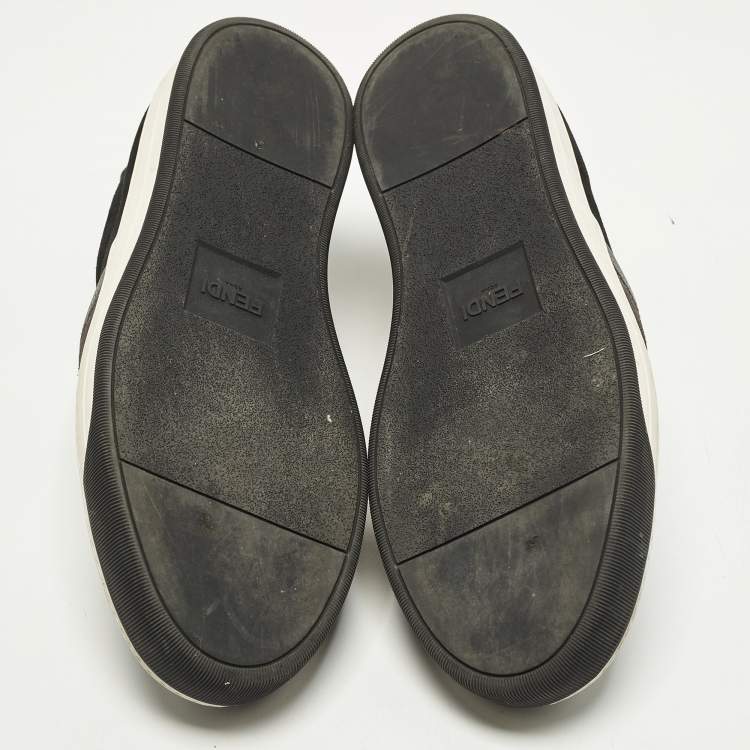 مملوكة مسبقًا Fendi Monster Eyes Size 44.5 Black/Grey Leather and Suede Slip On Sneakers