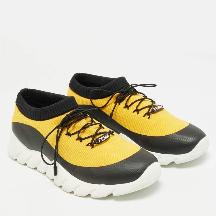 Pre Owned Fendi Bugs Size 40 Yellow/Black Knit Fabric Low Top Sneakers