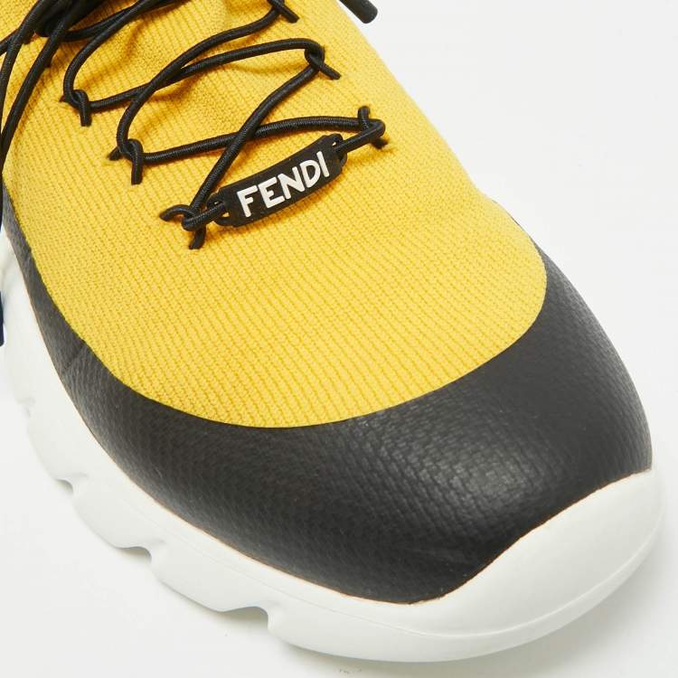 Pre Owned Fendi Bugs Size 40 Yellow/Black Knit Fabric Low Top Sneakers