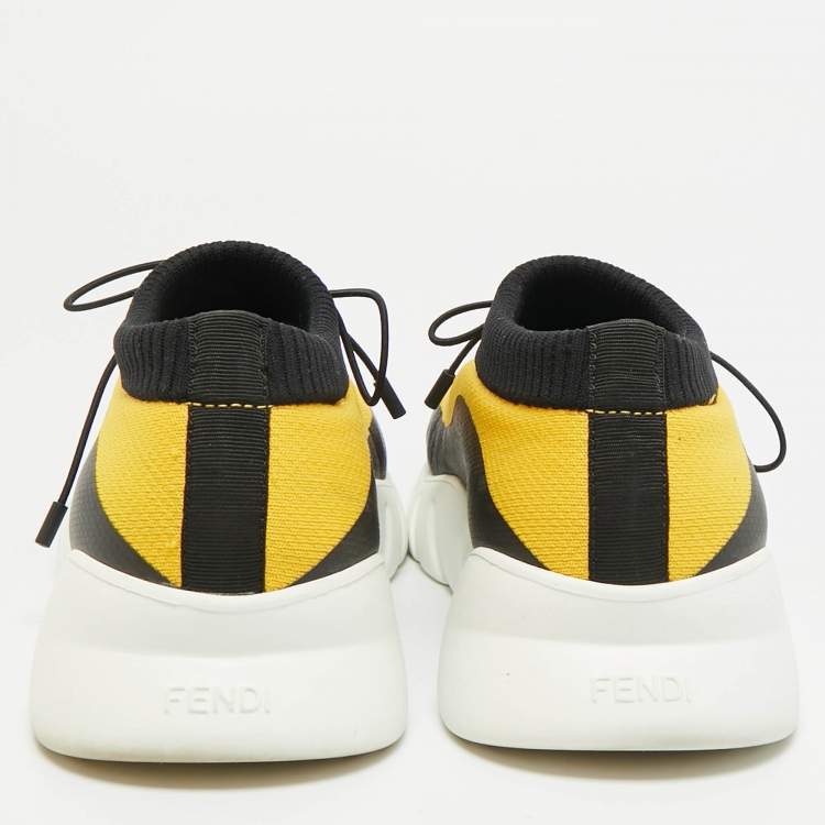 Pre Owned Fendi Bugs Size 40 Yellow/Black Knit Fabric Low Top Sneakers