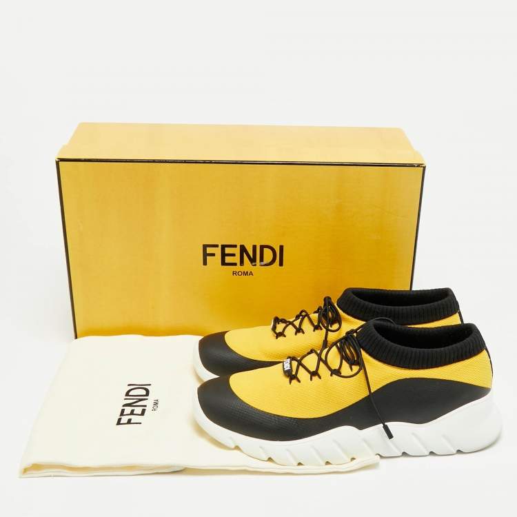Pre Owned Fendi Bugs Size 40 Yellow/Black Knit Fabric Low Top Sneakers