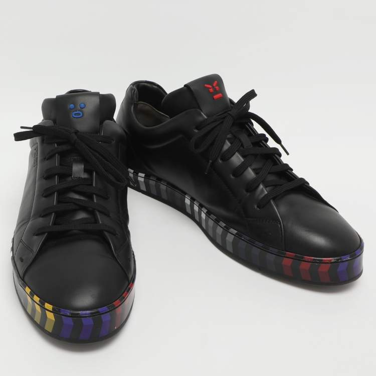 Pre Owned Fendi Size 43 Black Leather Low Top Sneakers