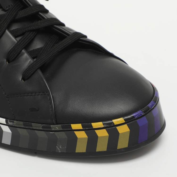 Pre Owned Fendi Size 43 Black Leather Low Top Sneakers