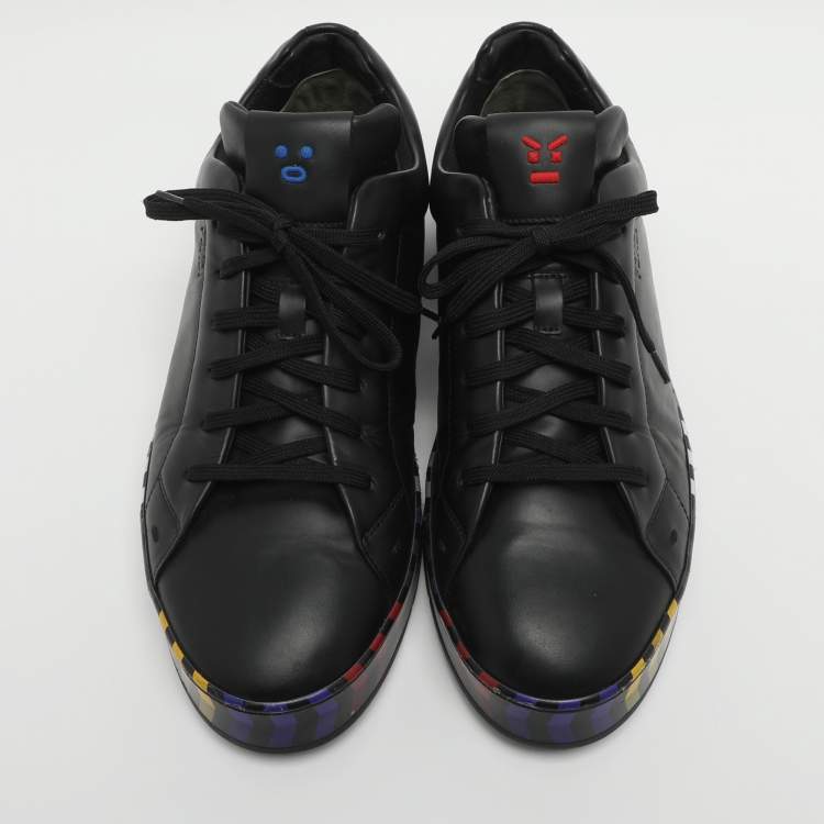 Pre Owned Fendi Size 43 Black Leather Low Top Sneakers