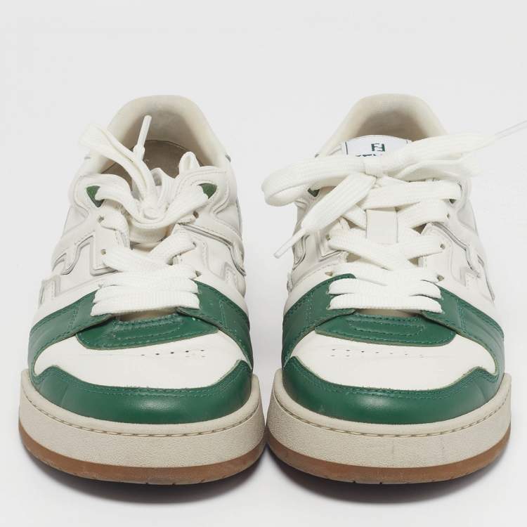 Pre Owned Fendi Match Size 42 White/Green Leather Lace Up Sneakers