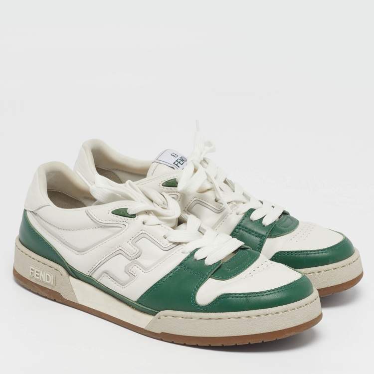 Pre Owned Fendi Match Size 42 White/Green Leather Lace Up Sneakers