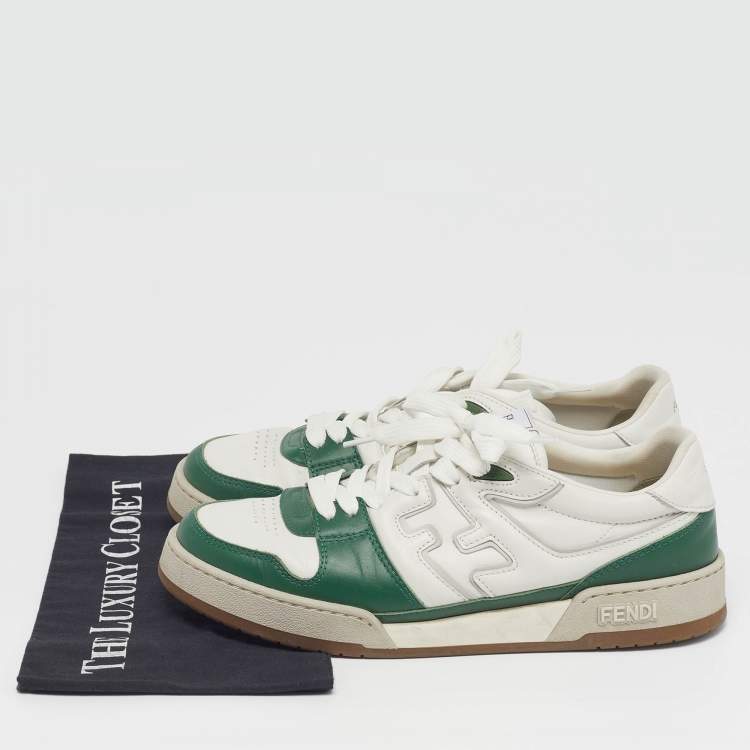 Pre Owned Fendi Match Size 42 White/Green Leather Lace Up Sneakers