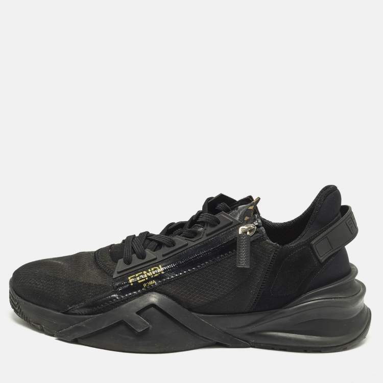 Pre Owned Fendi Flow Size 45 Black Nylon and Suede Lace Up Sneakers