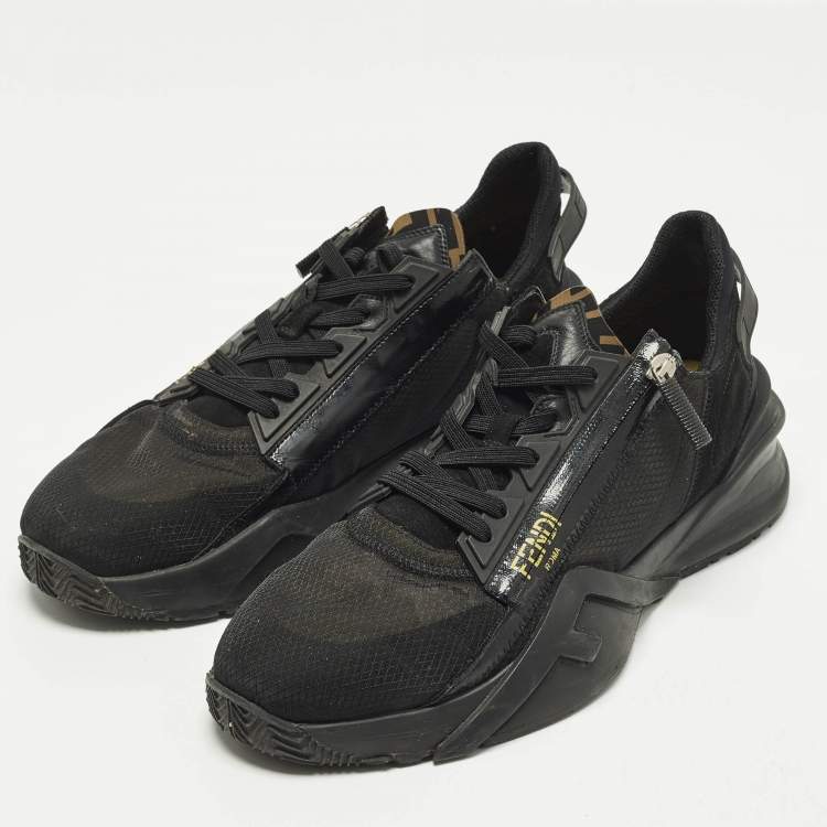 Pre Owned Fendi Flow Size 45 Black Nylon and Suede Lace Up Sneakers