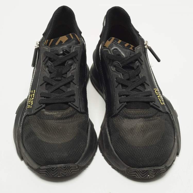 Pre Owned Fendi Flow Size 45 Black Nylon and Suede Lace Up Sneakers