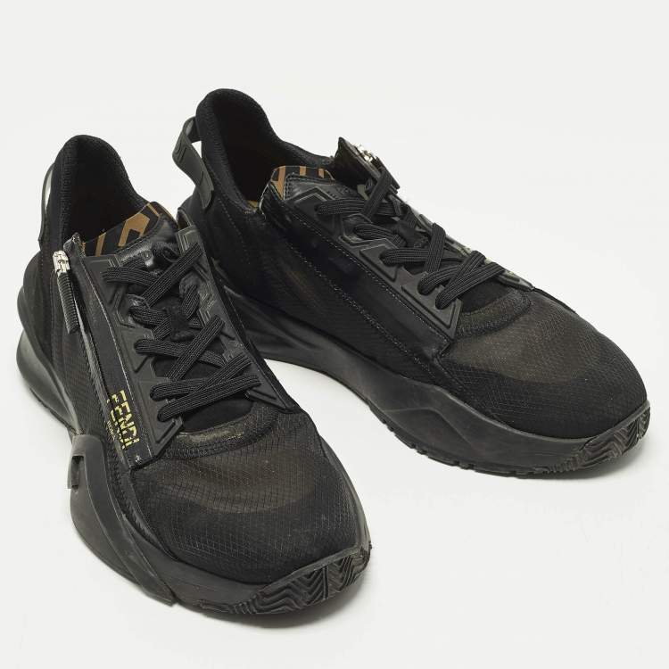 Pre Owned Fendi Flow Size 45 Black Nylon and Suede Lace Up Sneakers