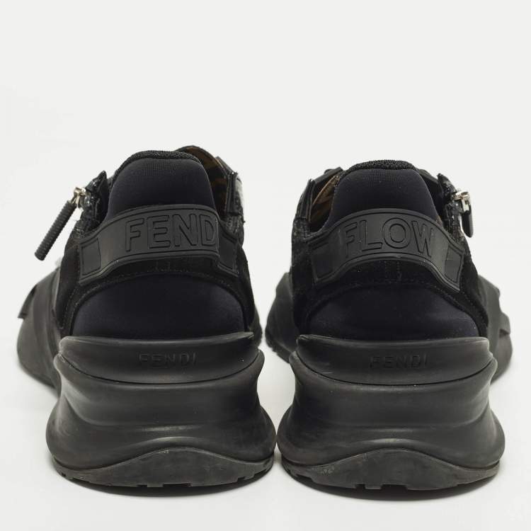 Pre Owned Fendi Flow Size 45 Black Nylon and Suede Lace Up Sneakers