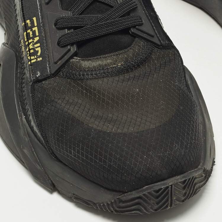 Pre Owned Fendi Flow Size 45 Black Nylon and Suede Lace Up Sneakers